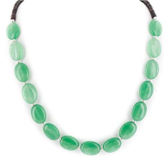 Certified Authentic .925 Sterling Silver Navajo Natural Jade Heishi Native American Necklace 25311-1