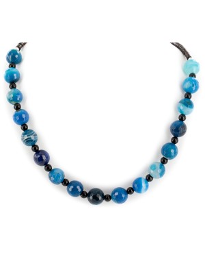 Certified Authentic Navajo .925 Sterling Silver Black Onyx Heishi Dyed Agate Native American Necklace 25308-1