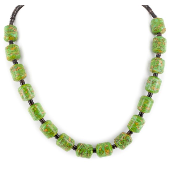 Certified Authentic Navajo .925 Sterling Silver Composite Gaspeite Heishi Native American Necklace 25306-2