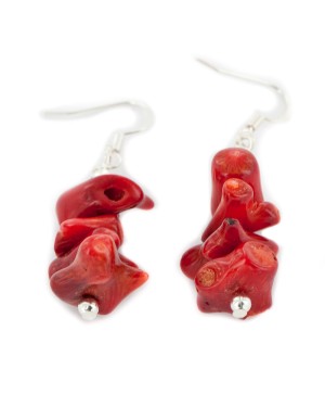 Certified Authentic Navajo .925 Sterling Silver Hooks Dangle Coral Native American Earrings 18129-1