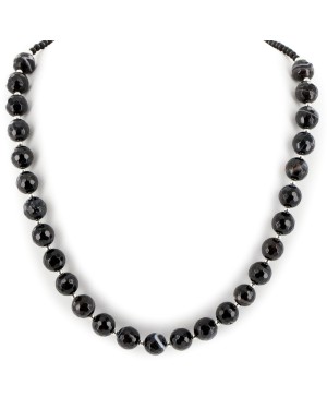 Certified Authentic Navajo .925 Sterling Silver Natural Agate Black Onyx Native American Necklace 25308-3