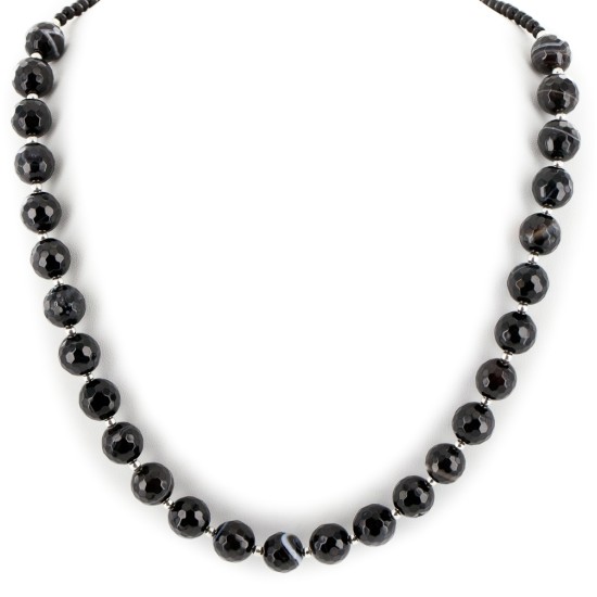 Navajo .925 Sterling Silver Natural Agate Black Onyx Necklace NB160109011903