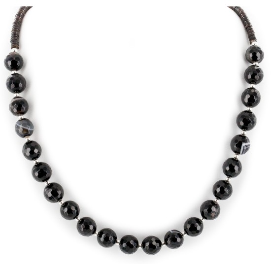 Certified Authentic Navajo .925 Sterling Silver Natural Agate Heishi Native American Necklace 25308-4