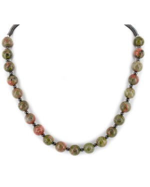 Certified Authentic Navajo .925 Sterling Silver Natural Green Jasper Hematite Native American Necklace  25306