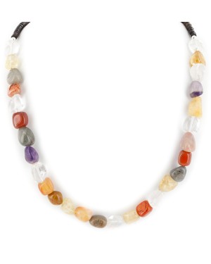 Certified Authentic Navajo .925 Sterling Silver Natural Multicolor Stones Quartz Amethyst Agate Native American Necklace 25310-1