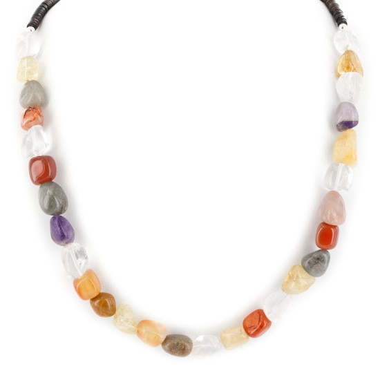 Certified Authentic Navajo .925 Sterling Silver Natural Multicolor Stones Quartz Amethyst Agate Native American Necklace 25310-1