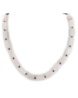 Certified Authentic Navajo .925 Sterling Silver Natural Pink Quartz Hematite Native American Necklace 25309