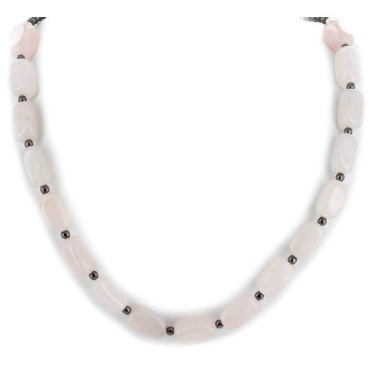 Certified Authentic Navajo .925 Sterling Silver Natural Pink Quartz Hematite Native American Necklace 25309