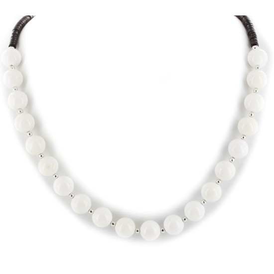 Certified Authentic Navajo .925 Sterling Silver Natural White Agate Heishi Native American Necklace 25313-4