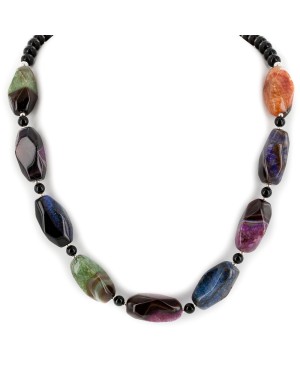 Certified Authentic Navajo Nickel Black Onyx Dyed Agate Native American Necklace  25302
