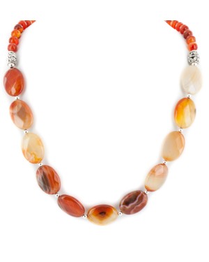 Certified Authentic Navajo Nickel Natural Carnelian Native American Necklace  25303