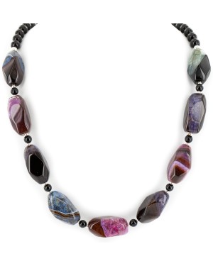 Navajo Nickel Black Onyx Dyed Agate Native American Necklace 25302-1