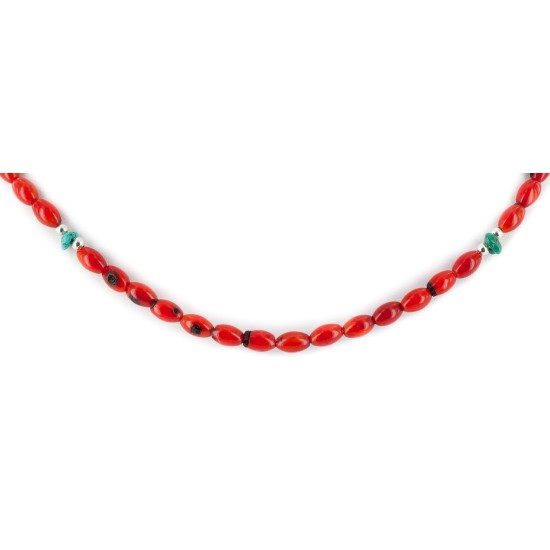 Certified Authentic Navajo .925 Sterling Silver Natural Turquoise Coral Chain Native American Necklace 17029
