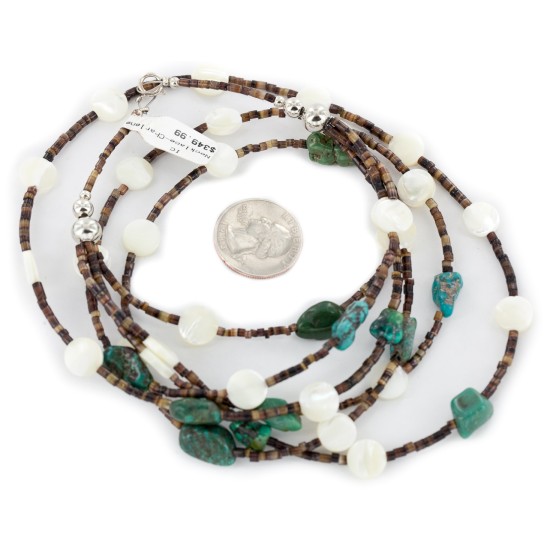 3 Strand Certified Authentic Navajo .925 Sterling Silver Natural Turquoise and Mother of Pearl Native American Necklace 15850-181