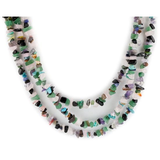3 Strand Certified Authentic Navajo .925 Sterling Silver Natural Multicolor Stones Turquoise Amethyst Tigers Eye Jade Lapis Native American Necklace  15795-61