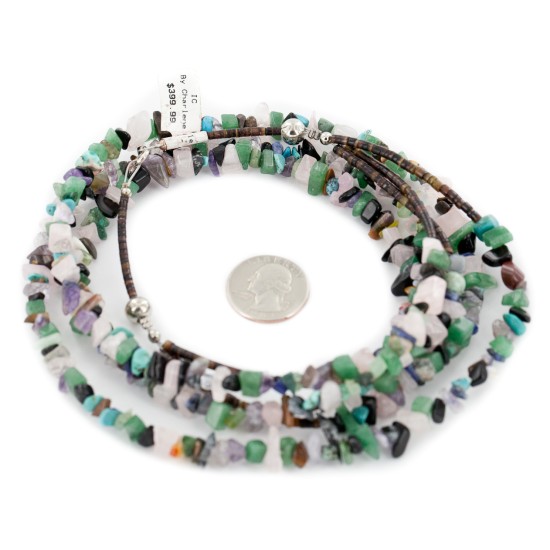 3 Strand Certified Authentic Navajo .925 Sterling Silver Natural Multicolor Stones Turquoise Amethyst Tigers Eye Jade Lapis Native American Necklace  15795-61