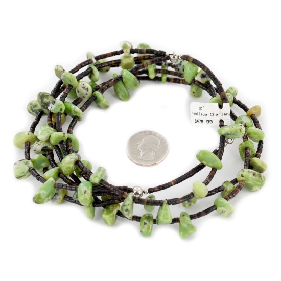 3 Strand Certified Authentic Navajo .925 Sterling Silver Natural Green Agate Native American Necklace 750106-441