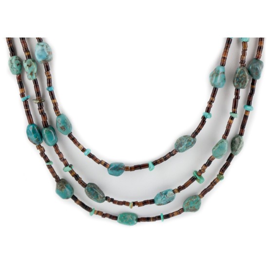3 Strand Certified Authentic Navajo .925 Sterling Silver Natural Turquoise Native American Necklace 15585-81