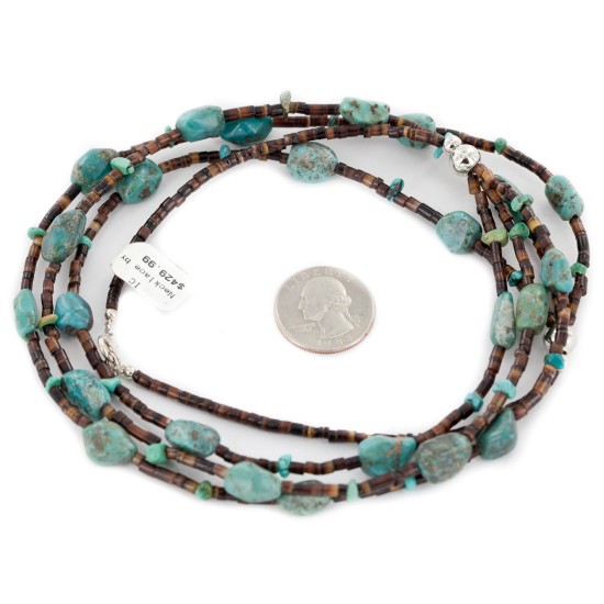 3 Strand Certified Authentic Navajo .925 Sterling Silver Natural Turquoise Native American Necklace 15585-81