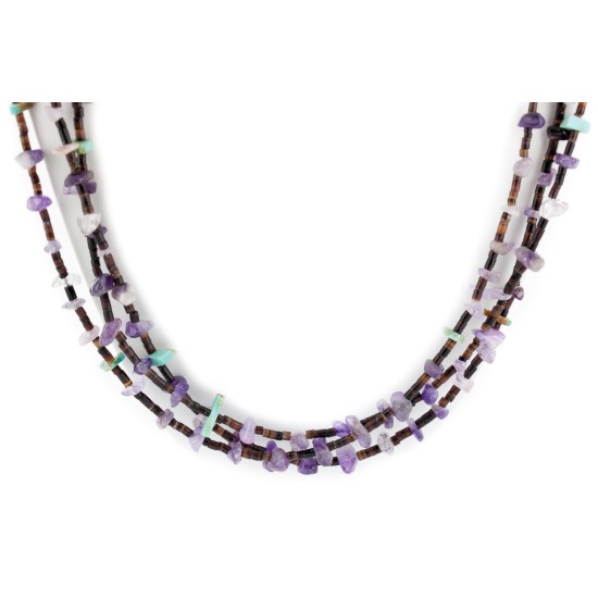 3 Strand Certified Authentic .925 Sterling Silver Navajo Natural Turquoise and Amethyst Native American Necklace 15984-41