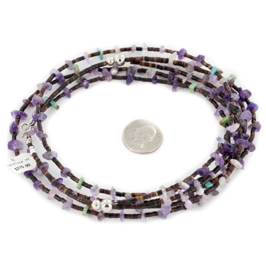 3 Strand Certified Authentic .925 Sterling Silver Navajo Natural Turquoise and Amethyst Native American Necklace 15984-41