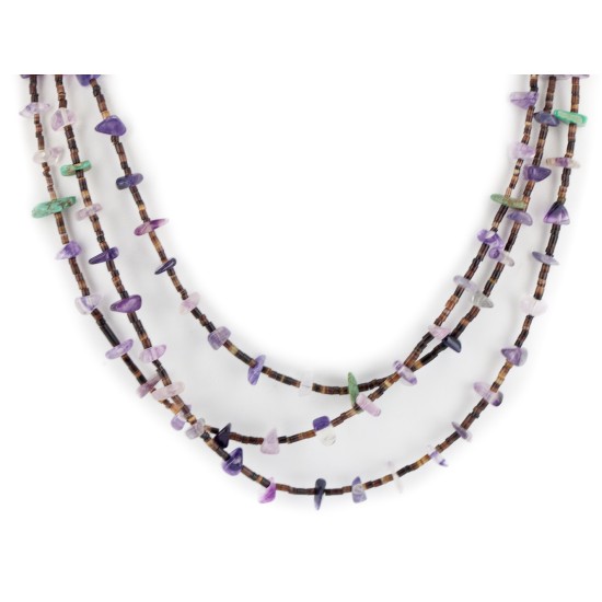3 Strand Certified Authentic .925 Sterling Silver Navajo Natural Turquoise and Amethyst Native American Necklace 15401-30