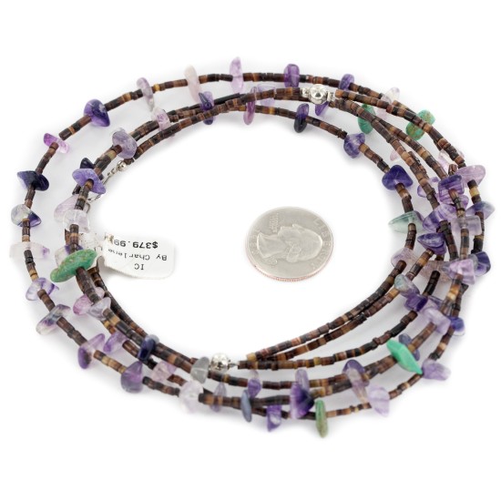 3 Strand Certified Authentic .925 Sterling Silver Navajo Natural Turquoise and Amethyst Native American Necklace 15401-30