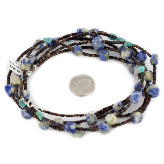 3 Strand Certified Authentic Navajo .925 Sterling Silver Natural Turquoise Lapis Native American Necklace 18110-40