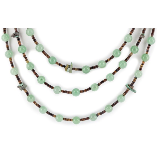 3 Strand Certified Authentic Navajo .925 Sterling Silver Natural Turquoise Jade Native American Necklace 15835-16