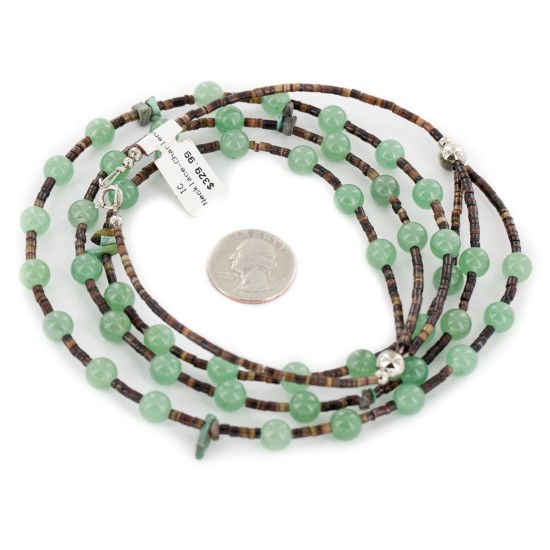 3 Strand Certified Authentic Navajo .925 Sterling Silver Natural Turquoise Jade Native American Necklace 15835-16