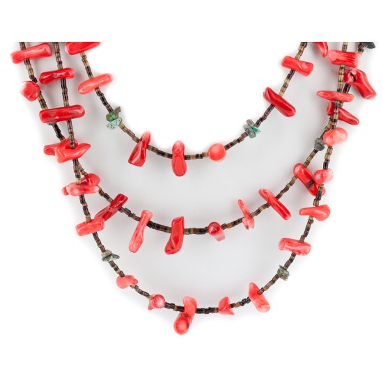 3 Strand Certified Authentic Navajo .925 Sterling Silver Natural Turquoise Coral Native American Necklace 15755-1