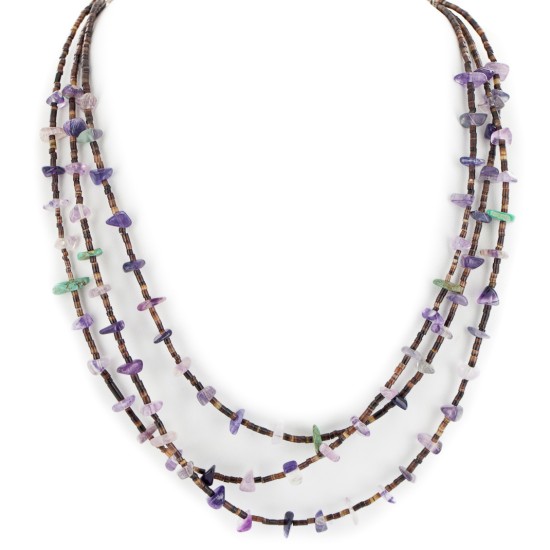 3 Strand Certified Authentic .925 Sterling Silver Navajo Natural Turquoise and Amethyst Native American Necklace 15401-30