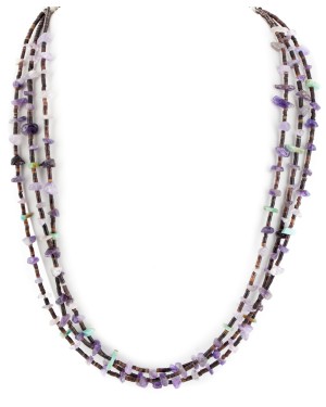 3 Strand Certified Authentic .925 Sterling Silver Navajo Natural Turquoise and Amethyst Native American Necklace 15984-41 3 Strand Certified Authentic .925 Sterling Silver Navajo Natural Turquoise and Amethyst Native American Necklace 15984-41