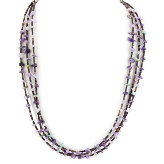3 Strand Certified Authentic .925 Sterling Silver Navajo Natural Turquoise and Amethyst Native American Necklace 15984-41