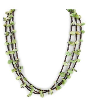 3 Strand Certified Authentic Navajo .925 Sterling Silver Natural Green Agate Native American Necklace 750106-441