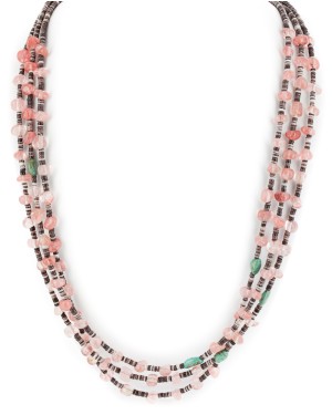 3 Strand Certified Authentic Navajo .925 Sterling Silver Natural Pink Quartz Native American Necklace 15649-115
