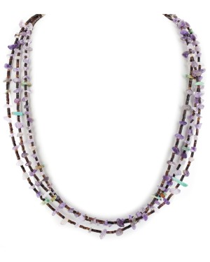 3 Strand Certified Authentic Navajo .925 Sterling Silver Natural Turquoise and Amethyst Native American Necklace  15980-2