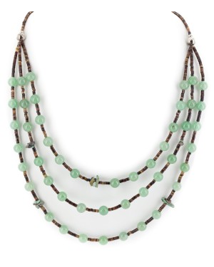 3 Strand Certified Authentic Navajo .925 Sterling Silver Natural Turquoise Jade Native American Necklace 15835-16