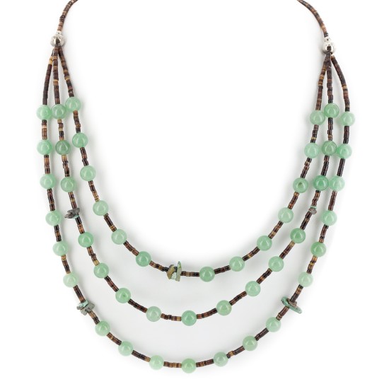3 Strand Certified Authentic Navajo .925 Sterling Silver Natural Turquoise Jade Native American Necklace 15835-16