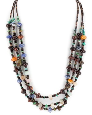 3 Strand Certified Authentic Navajo .925 Sterling Silver Natural Turquoise Multicolor Stones Native American Necklace 750107-66