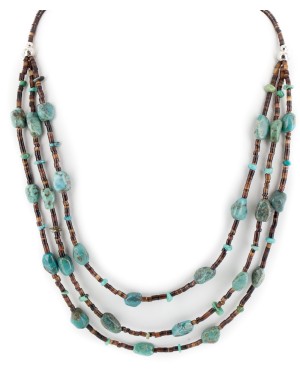 3 Strand Certified Authentic Navajo .925 Sterling Silver Natural Turquoise Native American Necklace 15585-81