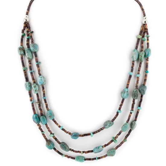 3 Strand Certified Authentic Navajo .925 Sterling Silver Natural Turquoise Native American Necklace 15585-81