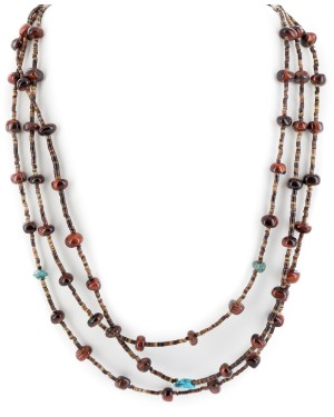3 Strand Certified Authentic Navajo .925 Sterling Silver Natural Turquoise Tigers Eye Native American Necklace 15401-150