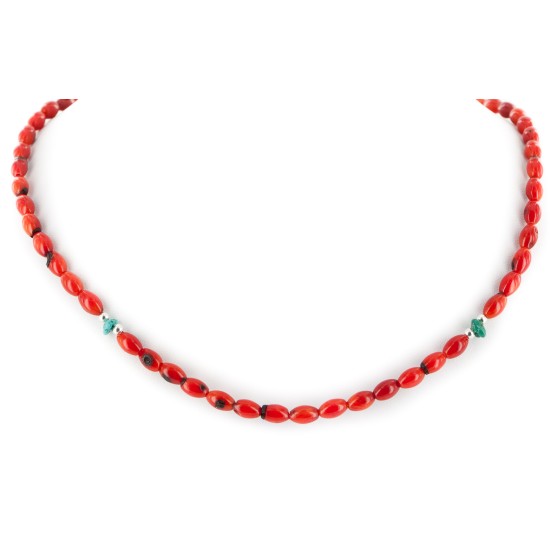Certified Authentic Navajo .925 Sterling Silver Natural Turquoise Coral Chain Native American Necklace 17029