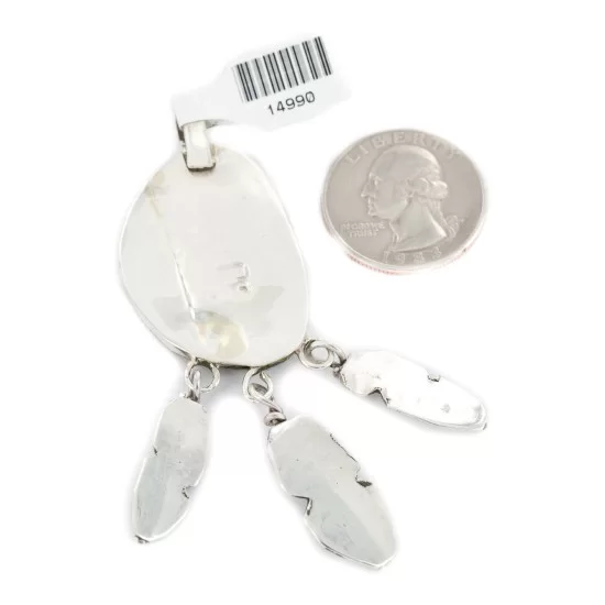Feather .925 Sterling Silver Handmade Navajo Natural Turquoise Native American Pendant 14990-1