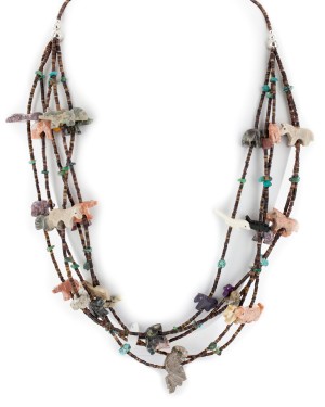 Large Certified Authentic 5 Strand Navajo .925 Sterling Silver Natural Turquoise Multicolor Stones Native American Necklace  17030