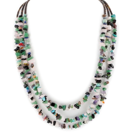 3 Strand Certified Authentic Navajo .925 Sterling Silver Natural Multicolor Stones Turquoise Amethyst Tigers Eye Jade Lapis Native American Necklace  15795-61