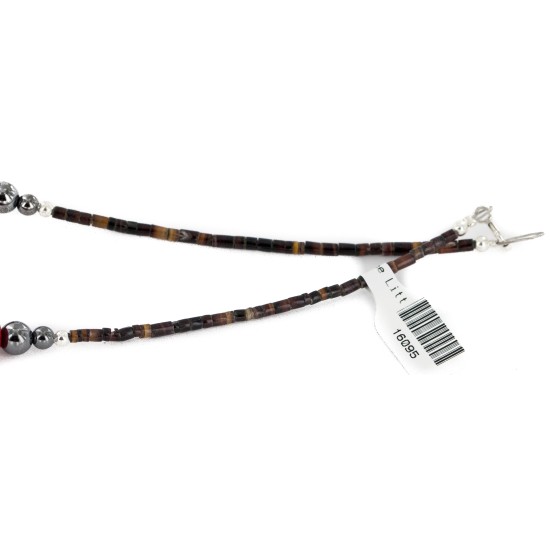 Certified Authentic Navajo .925 Sterling Silver Coral White Howlite Hematite Native American Necklace 16095