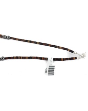 Certified Authentic Navajo .925 Sterling Silver Natural Turquoise Red Jasper Graduated Melon Shell Native American Necklace 16096