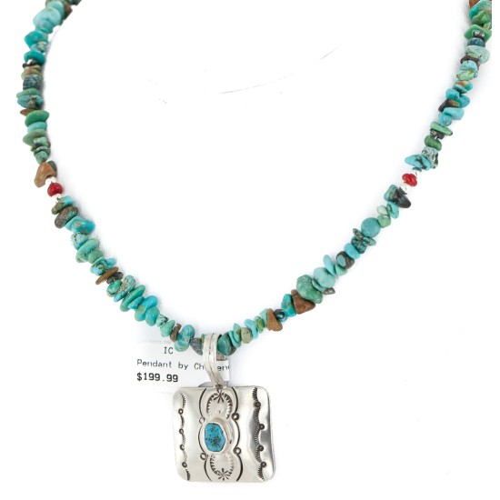Certified Authentic Navajo Nickel Natural Turquoise Native American Necklace 12911-3-1607-71